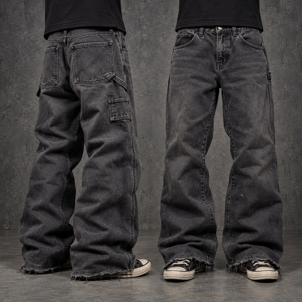 24x27 Black Baggy Wide Leg Carpenter Jeans Y2K Grunge 2000s Vintage